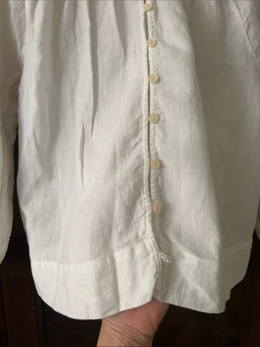White Long-Sleeve Smocked Peasant Top with Pink Embroidery - Picture 7 of 10